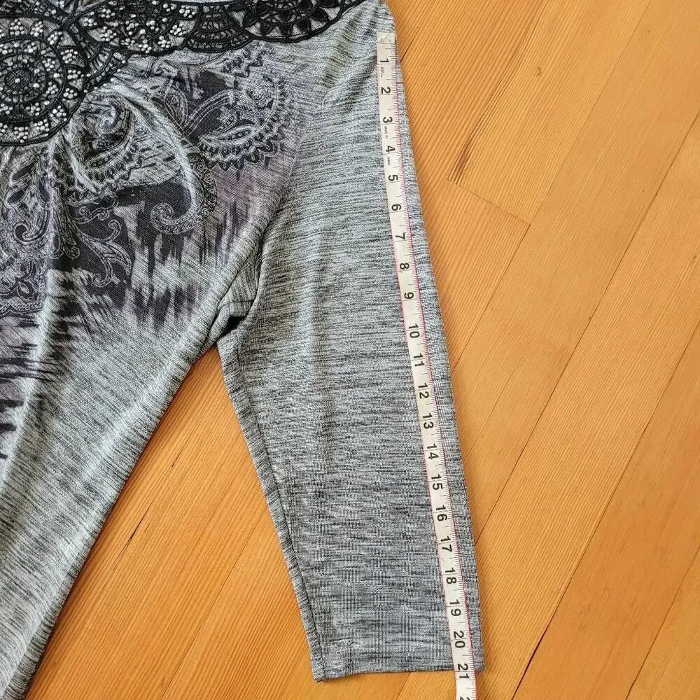 Vintage y2k apt 9 grey graphic top bedazzled grunge rocker punk - Picture 9 of 13